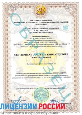 Образец сертификата соответствия аудитора Образец сертификата соответствия аудитора №ST.RU.EXP.00014299-2 Бронницы Сертификат ISO 14001